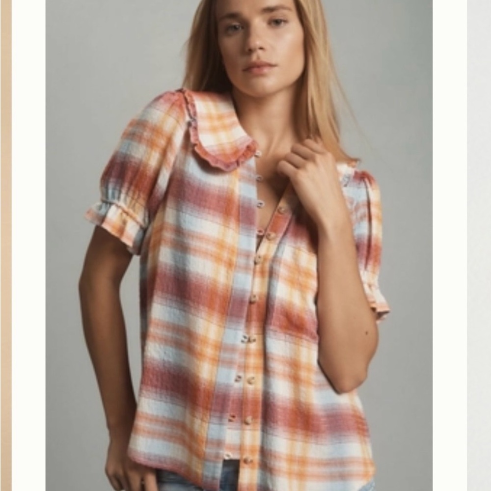 Aritiza Pilcro Multicolor Plaid Blouse Small Petite